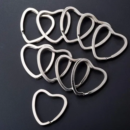 Vista 6 de 10 unids creativo llavero plano plata DIY metal llavero llavero aro bucle forma de corazón