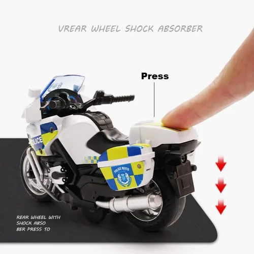 Vista 6 de Juguetes de motocicleta de tracción hacia atrás, pequeño regalo con iluminación musical, motocicletas de policía de juguete para niños de 3, 4, 5