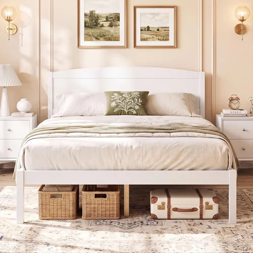 Vista 18 de GIANTEX Twin Size Wooden Bed Frame with Curved Headboard, Wood Slat Support