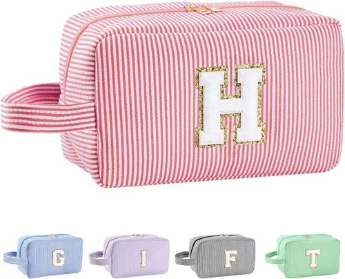 Vista 183 de Bolsa de maquillaje personalizada con inicial A-Z para mujeres, niñas y niños, bolsa de aseo de viaje, bolsa de maquillaje preparada, bolsa