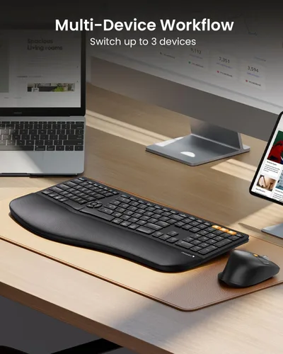 Vista 6 de ProtoArc Teclado y Ratón Inalámbrico Ergonómico, EKM01 Plus Combo de Teclado y Ratón Bluetooth Ergo de Tamaño Completo, Diseño Dividido