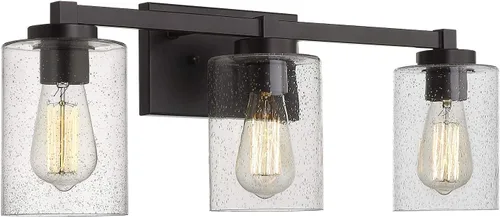 Vista 10 de Beionxii 2 luces de tocador de baño Aplique de pared vintage de bronce aceitado con vidrio transparente sembrado