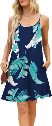 Vista 5 de MERRYVILLA Vestido de verano para mujer, con tirantes delgados, mangas casuales, con vuelo, vestido de playa con bolsillos