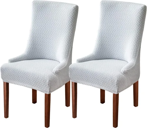 Vista 29 de Paquete de 2 fundas para silla lateral con respaldo de ala, fundas elásticas para sillas con respaldo geométrico rómbico, fundas para silla