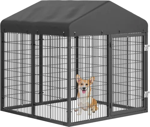 Vista 15 de Perrera para Perros de Exterior de 118" x 118" de Acero Ideal Cerca para Perros Medianos/Pequeños Revestimiento Anti-Óxido Jaula con Techo
