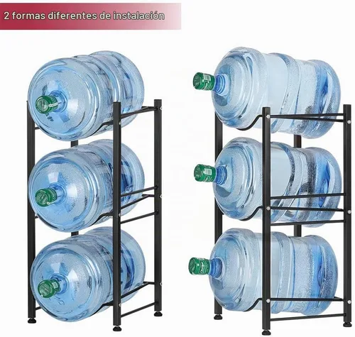 Vista 4 de OYEAL Organizador de almacenamiento de botellas de agua de 5 galones para 3 niveles Negro