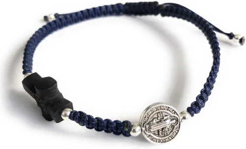 Vista 3 de Pulsera de protección de San Benito con cruz de Azabache real empoderada espiritual para hombre