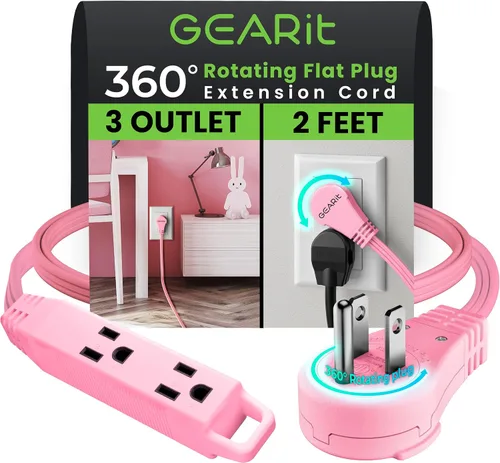 Vista 18 de GEARit Cable de extensión de enchufe plano giratorio de 360° de 3 pies, cable de alimentación de perfil bajo de 3 salidas, ahorro de espacio