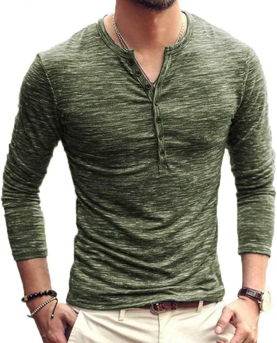 Vista 12 de KUYIGO Camisas Henley para hombre, estilo casual, ajustadas, básicas, de A01 Negro Puro