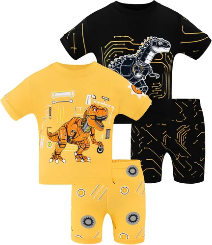 Vista 41 de DAUGHTER QUEEN - Pijama para niños de 4 piezas, conjunto corto 100 % algodón, talla 18 meses-12 años Soft, Breathable, Lightweight, Comfortable