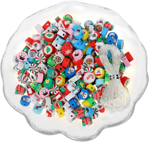 Vista 32 de 100 cuentas espaciadoras de arcilla polimérica para el Día de la Independencia del 4 de julio para hacer joyas, manualidades, pulseras, collares