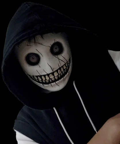Vista 3 de UQJE Máscara de demonio sonriente de terror aterrador, máscara espeluznante de Halloween