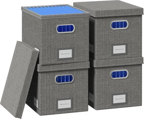 Vista 15 de Caja Organizadora de Archivos - Cajas de Archivos para Archivos Colgantes con Tapa Juego de 2 Organizador de Carpetas Colgantes Decorativas