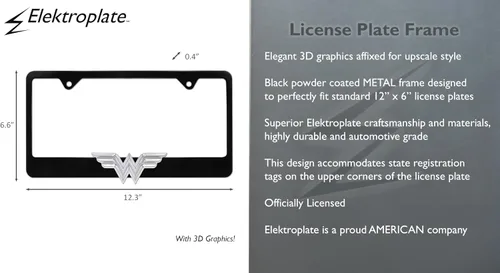Vista 4 de Elektroplate - Placa de matrícula con licencia oficial DC Comics Mujer Maravilla Negra, completamente de metal, tamaño estándar, superhéroe, marco
