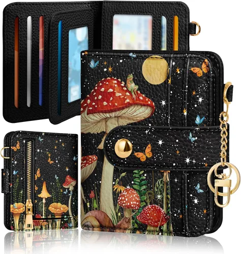 Vista 13 de Bistup Cartera para Mujeres Pequeña y Bonita Cartera de Tarjetas de Cuero Genuino RFID con Llavero para Damas Adolescentes Niñas Plegable