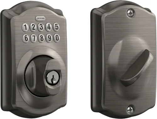 Vista 16 de Schlage - Cerradura electrónica para teclado, borde Camelot, bronce envejecido
