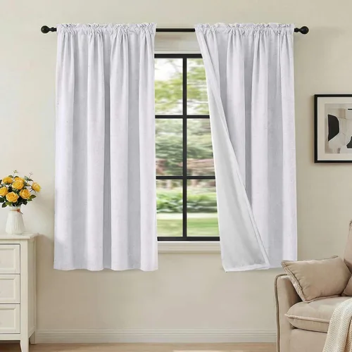 Vista 30 de H.VERSAILTEX Cortinas 100% opacas con aspecto de lino para dormitorio, bloqueo de luz completa, bolsillo para barra, cortinas de ventana gruesas