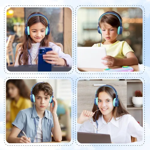 Vista 9 de KVIDIO Auriculares con cable para niños, volumen seguro de 85/94 dB, sobre la oreja con micrófono integrado, aislamiento de ruido, ajustable