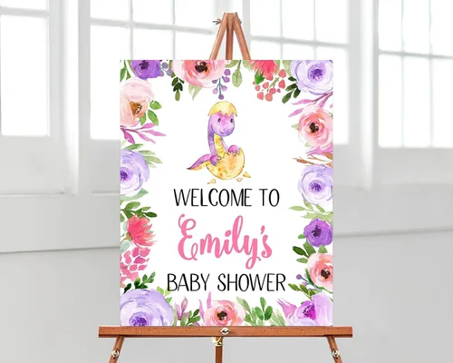 Vista 8 de Letrero de bienvenida de elefante editable para baby shower, letrero floral azul para baby shower, letrero con nombre personalizado para niño o niña