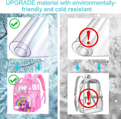 Vista 59 de Mochila transparente, aprobada por el estadio, para niñas y niños, mochila transparente de PVC resistente para mujeres y hombres