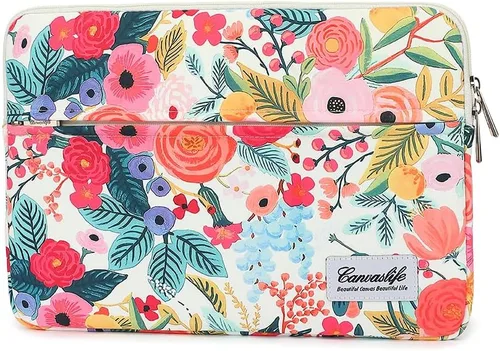 Vista 33 de Canvaslife - Funda de lona para laptop de 13 pulgadas con patrón de cuadros negros y bolsillo de 13 y 13.3 pulgadas