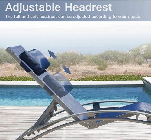 Vista 6 de domi outdoor living Domi - Juego de 2 sillas de salón de aluminio para exteriores con 5 posiciones ajustables, tumbona al aire libre para piscina