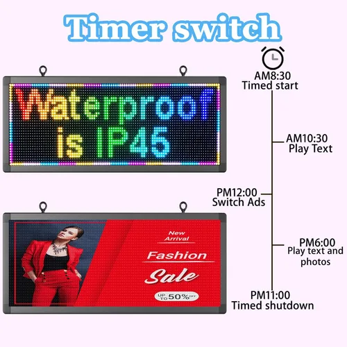 Vista 4 de P10 Señales LED programables a todo color para exteriores de 39 x 14 pulgadas con WIFI, pantalla LED de desplazamiento programable, textos e