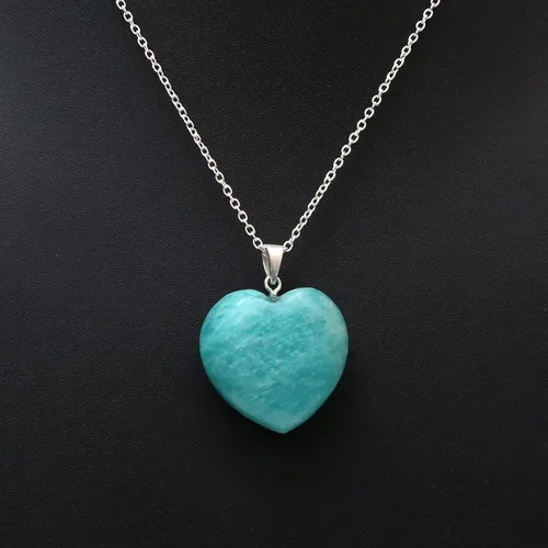 Vista 2 de Gempires Natural Tiendaite Heart Crystals Pendant Necklace, Silver Plated 18 + 2 Inch Adjustable Chain (Tiendaite)