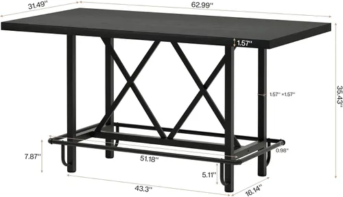 Vista 2 de Tribesigns Mesa de Bar, Mesa de Pub Industrial de Altura de Mostrador con Reposapiés de Metal, Mesa de Comedor de Cocina de Madera Rectangular de 63