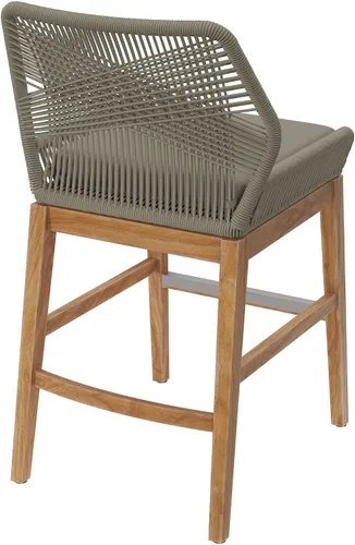 Vista 4 de Wellspring Outdoor Teak and Rope Counter Stool Light Gray Greige
