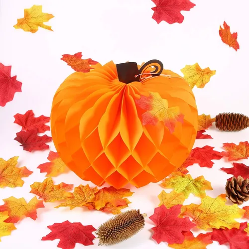 Vista 7 de JOVITEC Paquete de 6 calabazas de panal de abeja para decoración de mesa de Acción de Gracias, 10.2 pulgadas, decoración de calabaza colgante