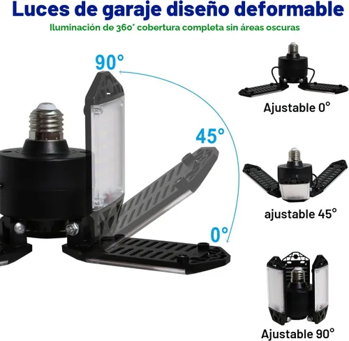Vista 2 de Luz LED para garaje, 80 W, 8000 lúmenes, luces de techo con 3 paneles ajustables, lámpara LED de 6500 K, luz blanca de día, luces LED para garaje
