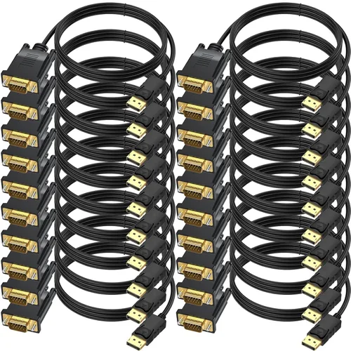 Vista 10 de Paquete de 2 cables DisplayPort a VGA de 6 pies, cable de video macho a macho de 1080 P@60 Hz Unidireccional, sin audio, diseño multiblindado