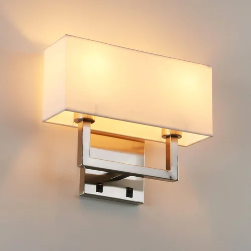Vista 12 de PERMO Aplique de pared con acabado dorado antiguo, doble aplique con pantallas textiles blancas y botón de encendido y apagado para sala de estar
