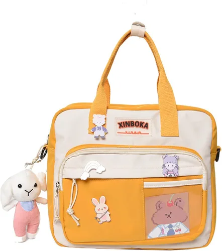Vista 2 de BXCNCKD Mochila Kawaii linda con alfileres y colgante de felpa, bolsa de hombro para niña para la escuela y viajes (negro)
