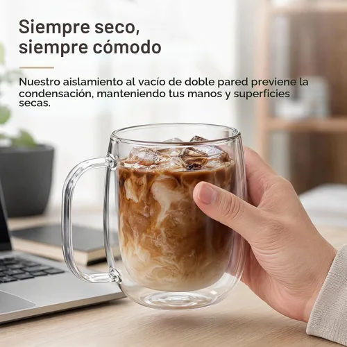 Vista 5 de Little World Taza de café de vidrio, 8.5 onzas, doble pared, aislada, resistente al calor, para té, café, café con leche, capuchino, espresso, té