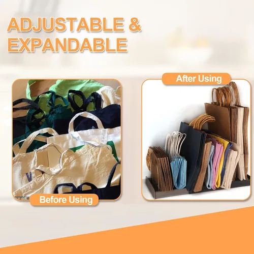Vista 4 de Engorgio Organizador de bolsas de compras ajustable, ideal para almacenar tela plegada, papel, almuerzo y alimentos reutilizables, compras y bolsas