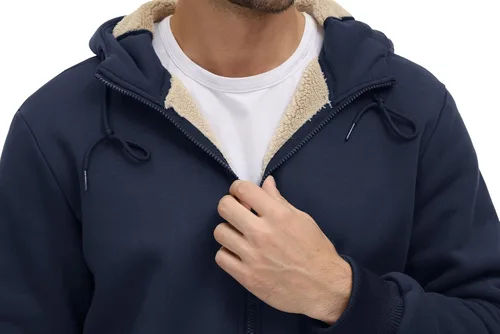 Vista 3 de CRYSULLY Chaqueta con forro de sherpa para hombre, con cremallera completa, sudadera con capucha para invierno