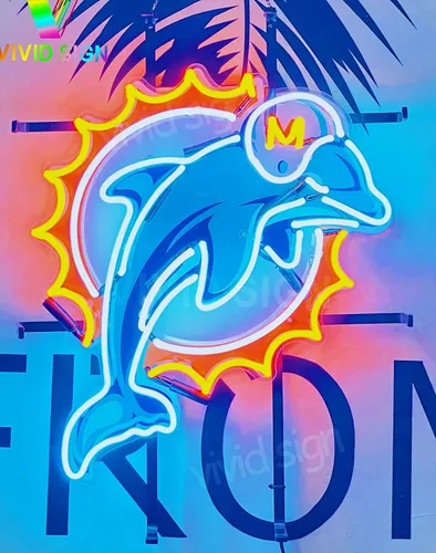Vista 2 de Queen Sense 20 x 16 "Dolphin Neon Sign Light Lamp con HD Vivid Printing Tech Artwork A120MDLVVD