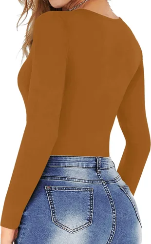 Vista 3 de MANGOPOP - Body de manga corta y manga larga para mujer, cuello redondo.