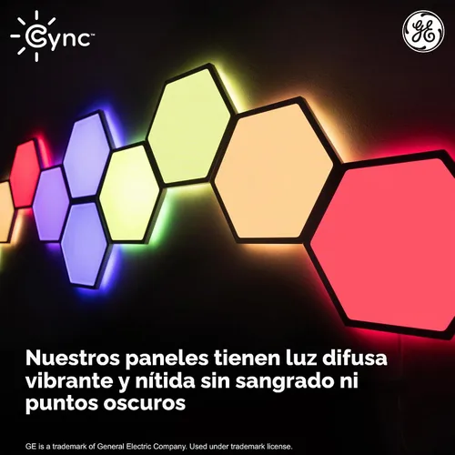Vista 7 de Cync GE Dynamic Effects - Luces LED hexagonales inteligentes con WiFi que cambian de color, paneles de luz de pared para decoración de habitación