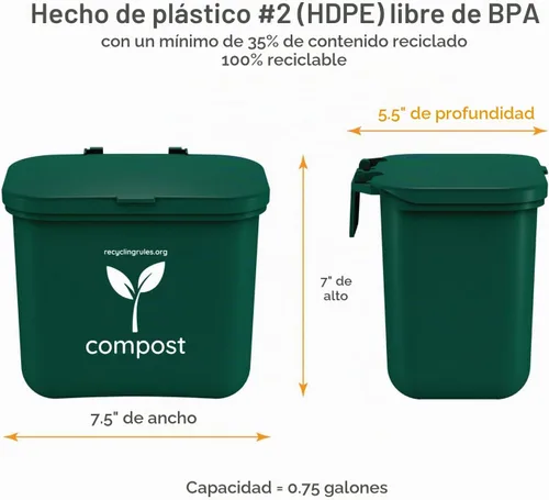 Vista 5 de Pequeño contenedor de compost verde para colgar en el contenedor de basura de cocina
