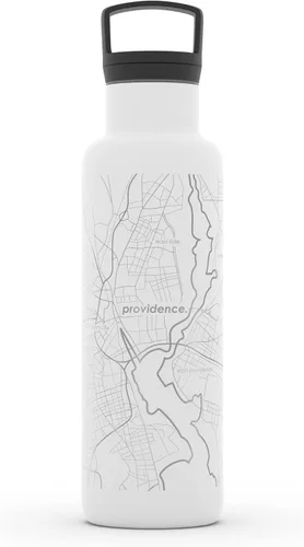 Vista 167 de Well Told Botella de agua aislada con mapa de Washington DC grabado, botella de acero inoxidable grabada (21 onzas, blanco) botella aislada de mapa