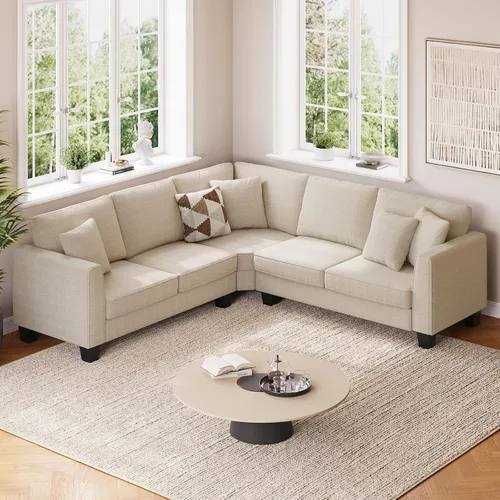 Vista 3 de ONBRILL Sofá en Forma de L, Sofá Seccional Pequeño de Esquina para Sala de Estar, Cómodo Sofá en Forma de L de Chenilla con 3 Cojines Decorativos