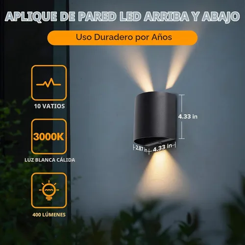 Vista 5 de LUTEC Paquete de 2 lámparas de pared LED ascendentes y descendentes ajustables, lámpara de pared moderna de aluminio resistente a la oxidación