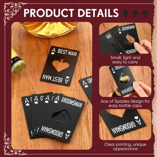 Vista 3 de 6 unidades de padrinos de boda abrebotellas padrinos de boda de acero inoxidable tamaño tarjeta de crédito tapa abrebotellas de cerveza, tarjeta