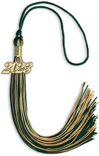 Vista 258 de Endea Graduation - Borla de doble color mixto con fecha dorada (negro/dorado antiguo, 2021)