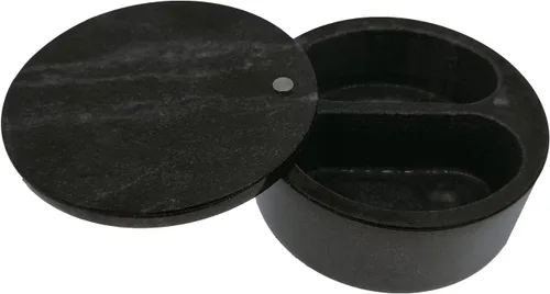 Vista 5 de Kerixi Bodega de sal de mármol y caja de almacenamiento con dos compartimentos, caja de sal con tapa giratoria para almacenar especias (negro)