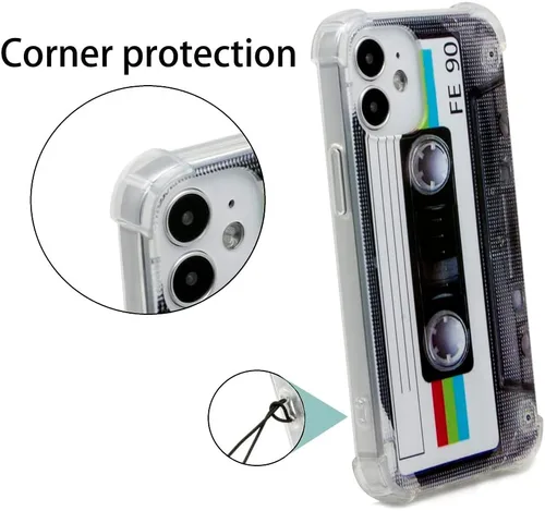 Vista 3 de FAteamll Funda para iPhone 12 Mini, acabado mate, resistente, suave, con esquinas reforzadas, TPU suave, parachoques retro, funda de cinta de casete