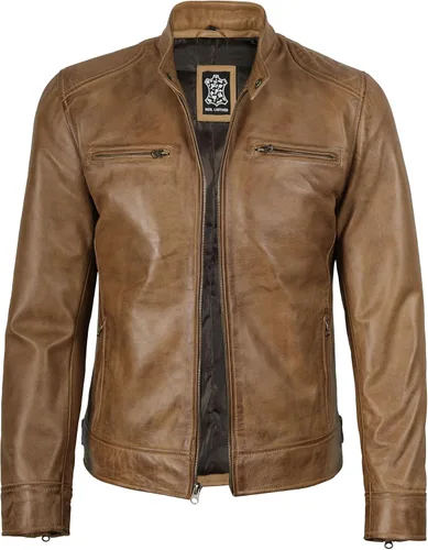Vista 12 de Decrum Cafe Racer Real Lambskin Leather Jackets For Men Motorcycle Style Negro